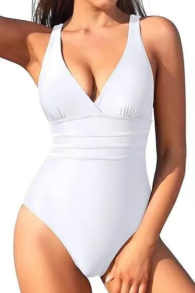 Women's one-piece swimsuit in solid colour with high waist and backless design, nylon fabric, available in multiple colours