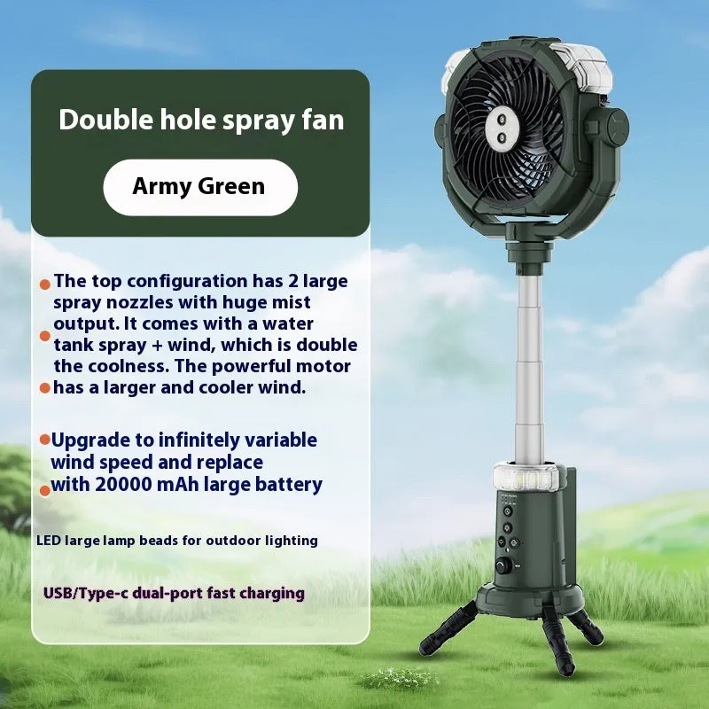 Portable outdoor spray fan with light and remote control in army green colour