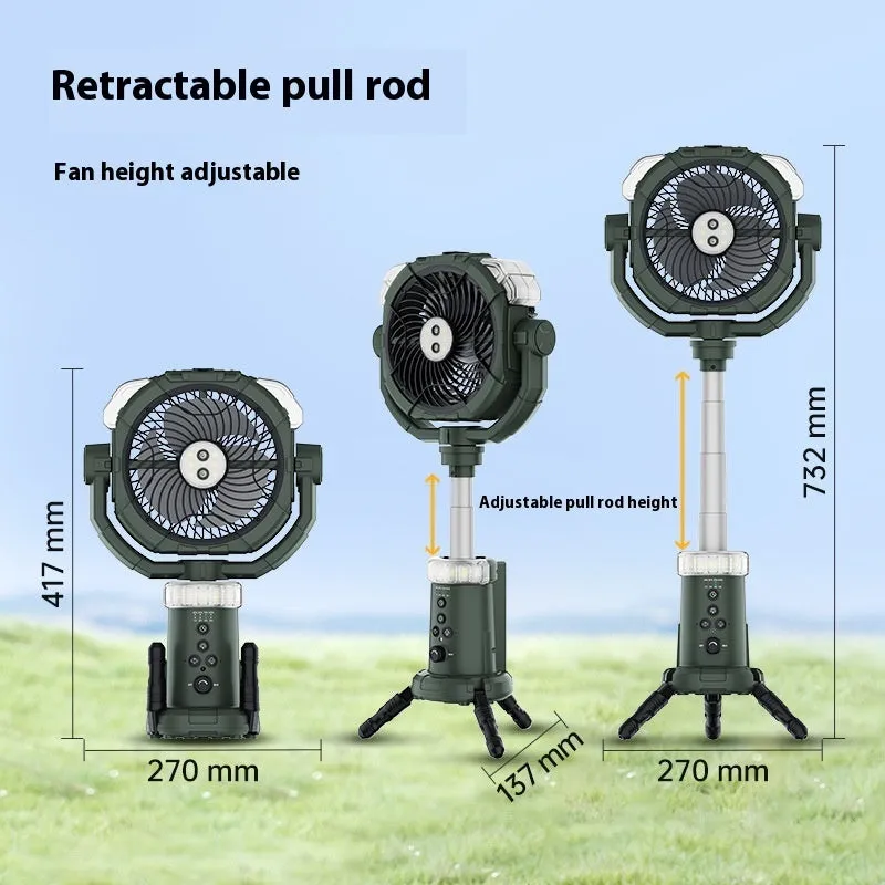 Portable outdoor spray fan with light and remote control in army green colour