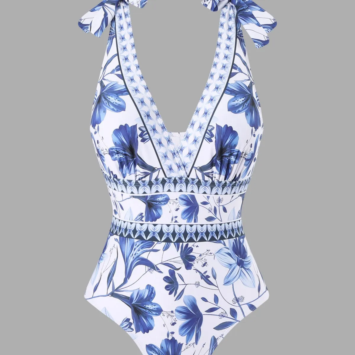 Women's one-piece swimsuit and chiffon dress set with high-waist bikini, solid colour, nylon and polyester, sizes S to XL