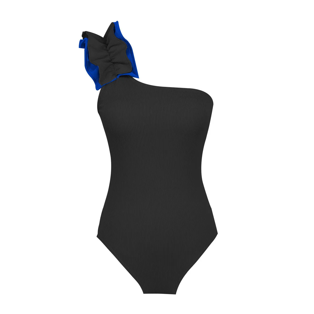 Women's single-shoulder suspender tube top high-waist one-piece swimsuit in solid colour