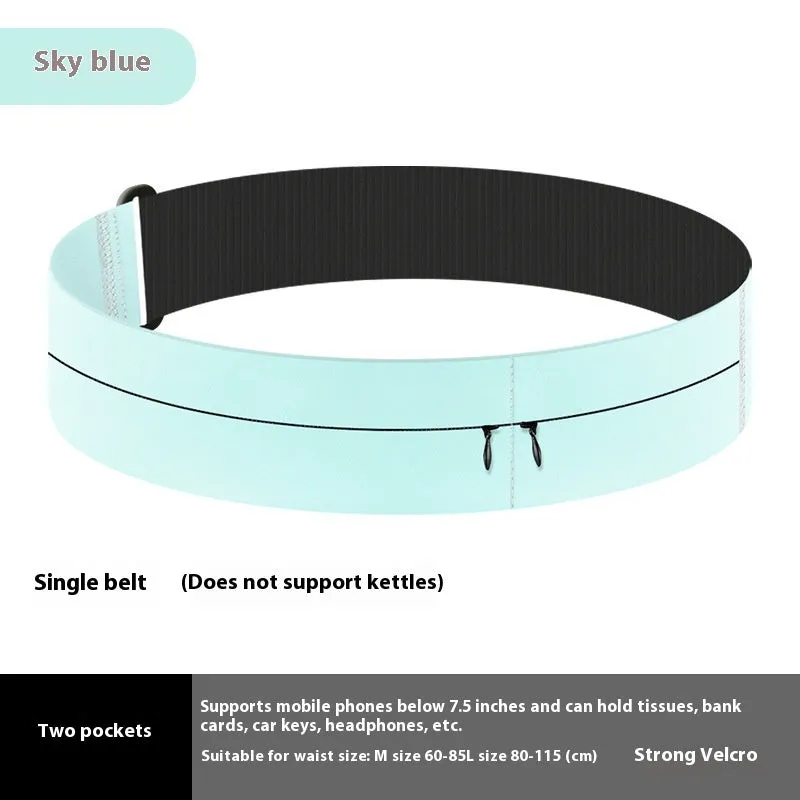 Black running waist bag with nylon fabric, two pockets, and 300ml kettle on white background