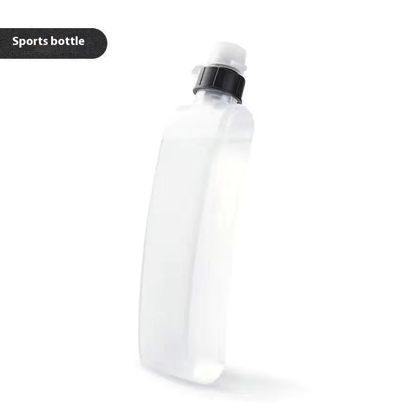 Black running waist bag with nylon fabric, two pockets, and 300ml kettle on white background