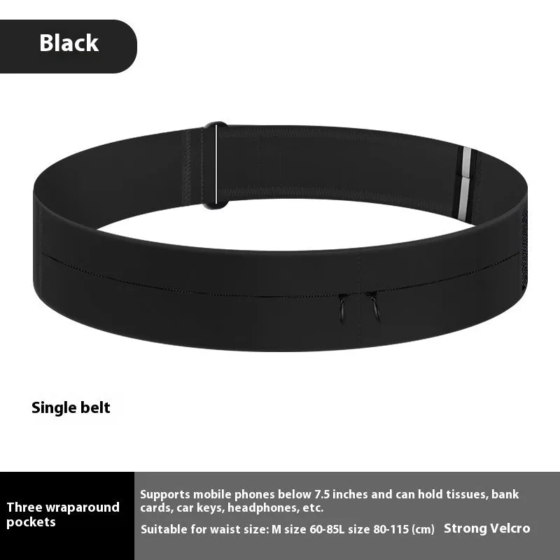 Black running waist bag with nylon fabric, two pockets, and 300ml kettle on white background