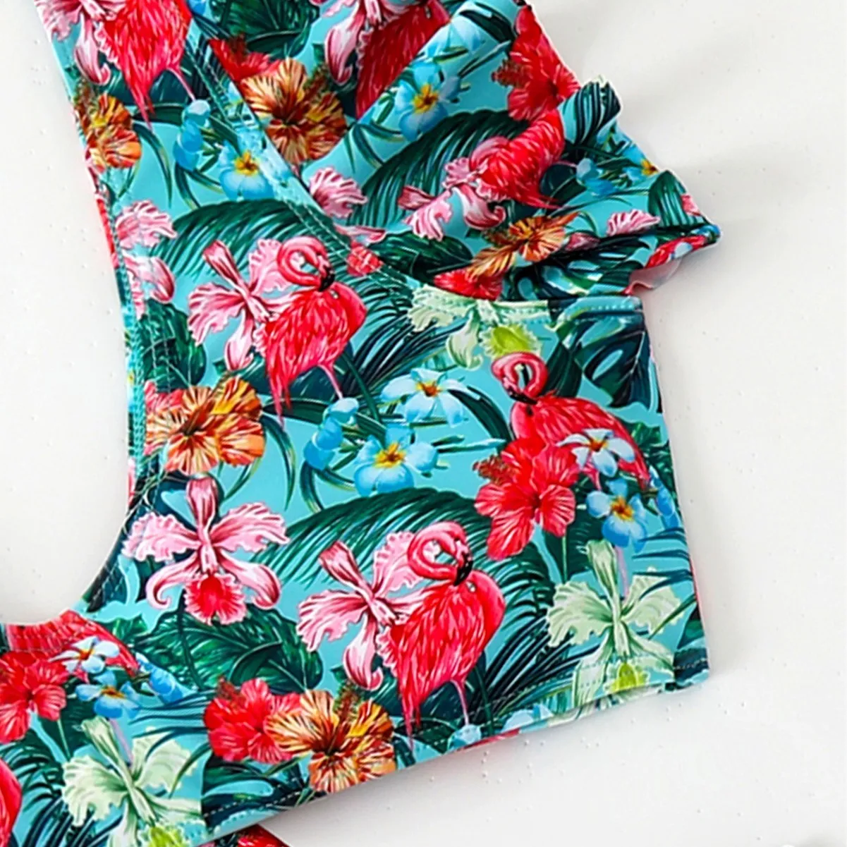 Flounced split high waist one-piece swimsuit for women in polyester, sleeveless, available in multiple colours
