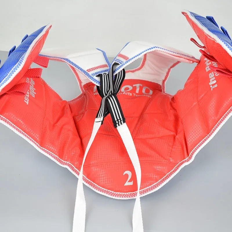 Taekwondo protective gear complete set with thickened padding, red and blue options, sizes 110-190cm