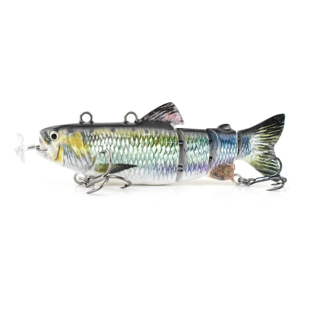 Set of iron link propeller electronic fishing baits in 90mm and 130mm sizes with multiple colour finishes