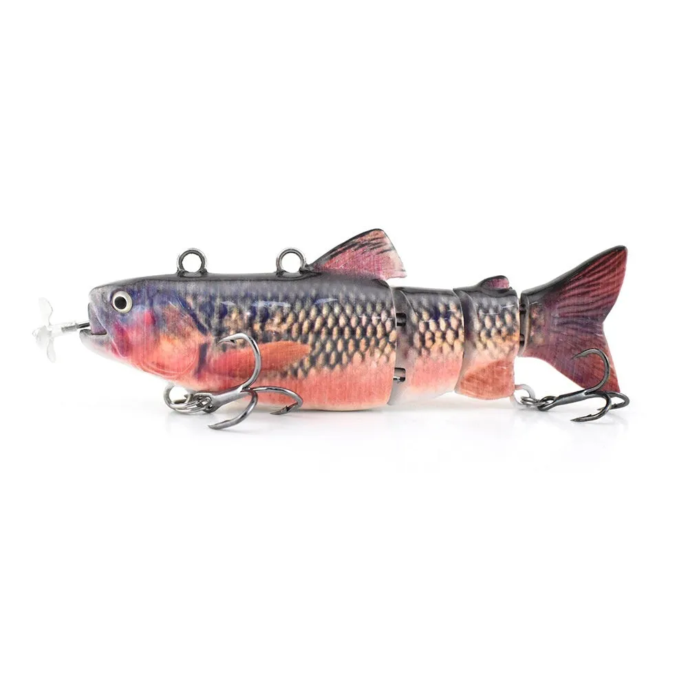 Set of iron link propeller electronic fishing baits in 90mm and 130mm sizes with multiple colour finishes