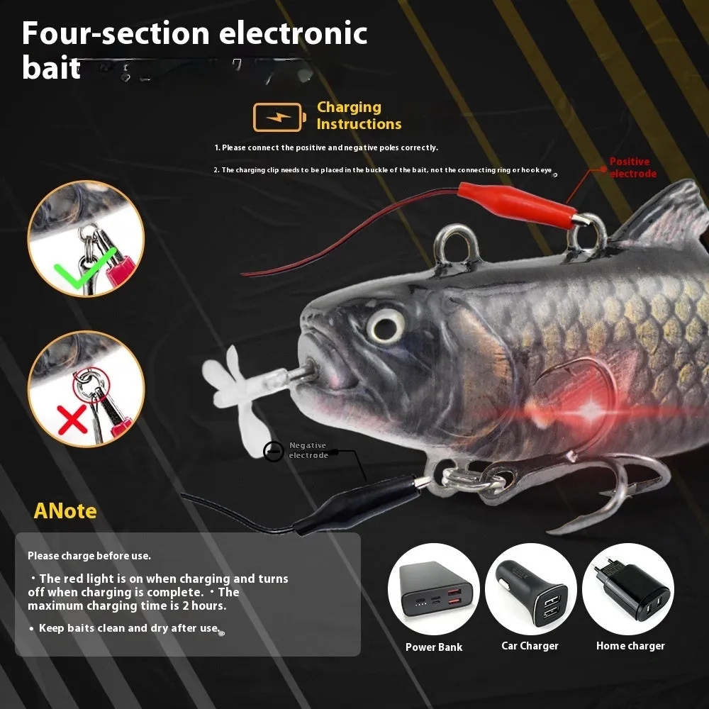 Set of iron link propeller electronic fishing baits in 90mm and 130mm sizes with multiple colour finishes