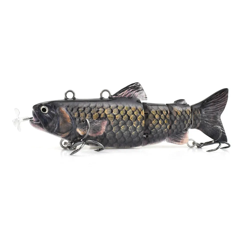 Set of iron link propeller electronic fishing baits in 90mm and 130mm sizes with multiple colour finishes