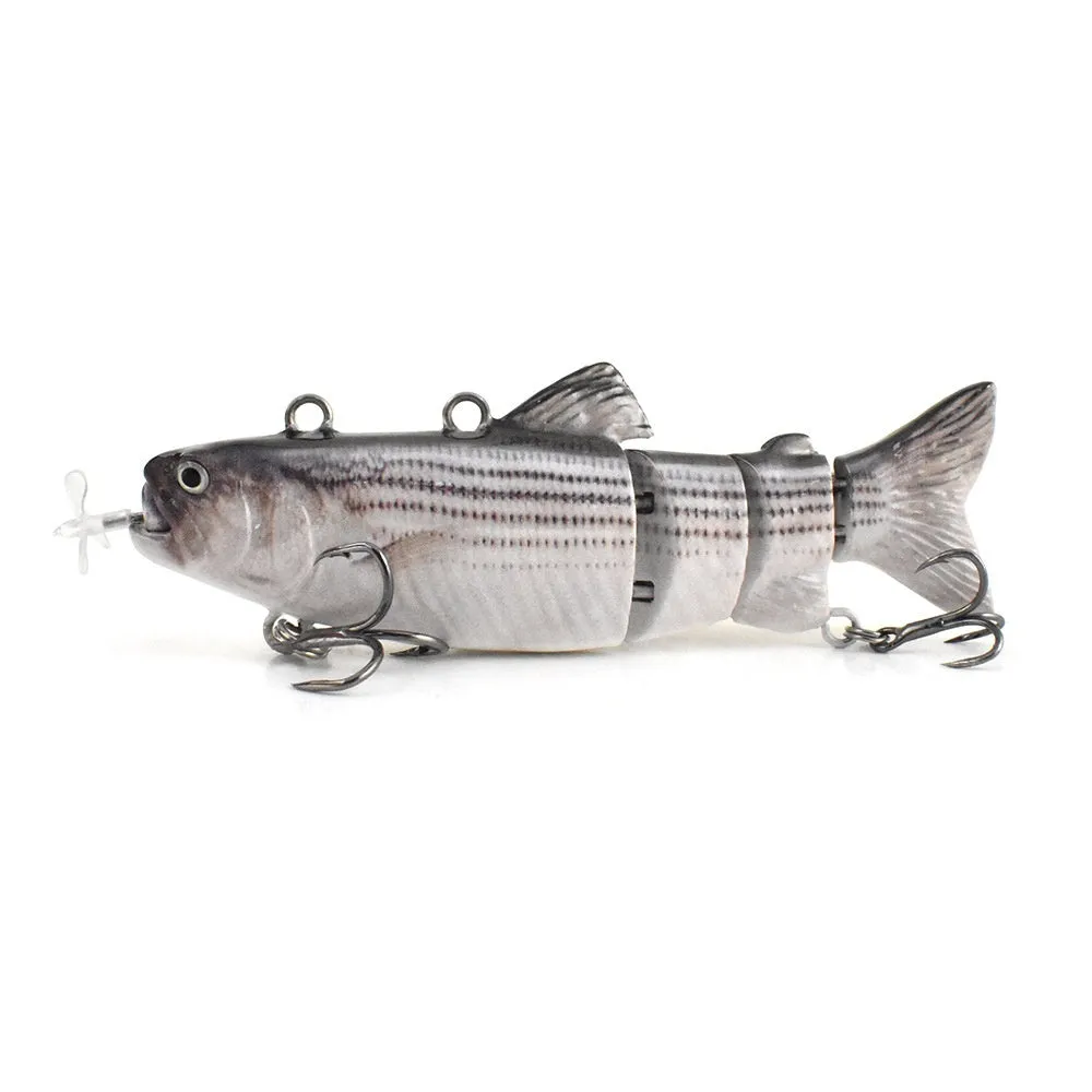 Set of iron link propeller electronic fishing baits in 90mm and 130mm sizes with multiple colour finishes