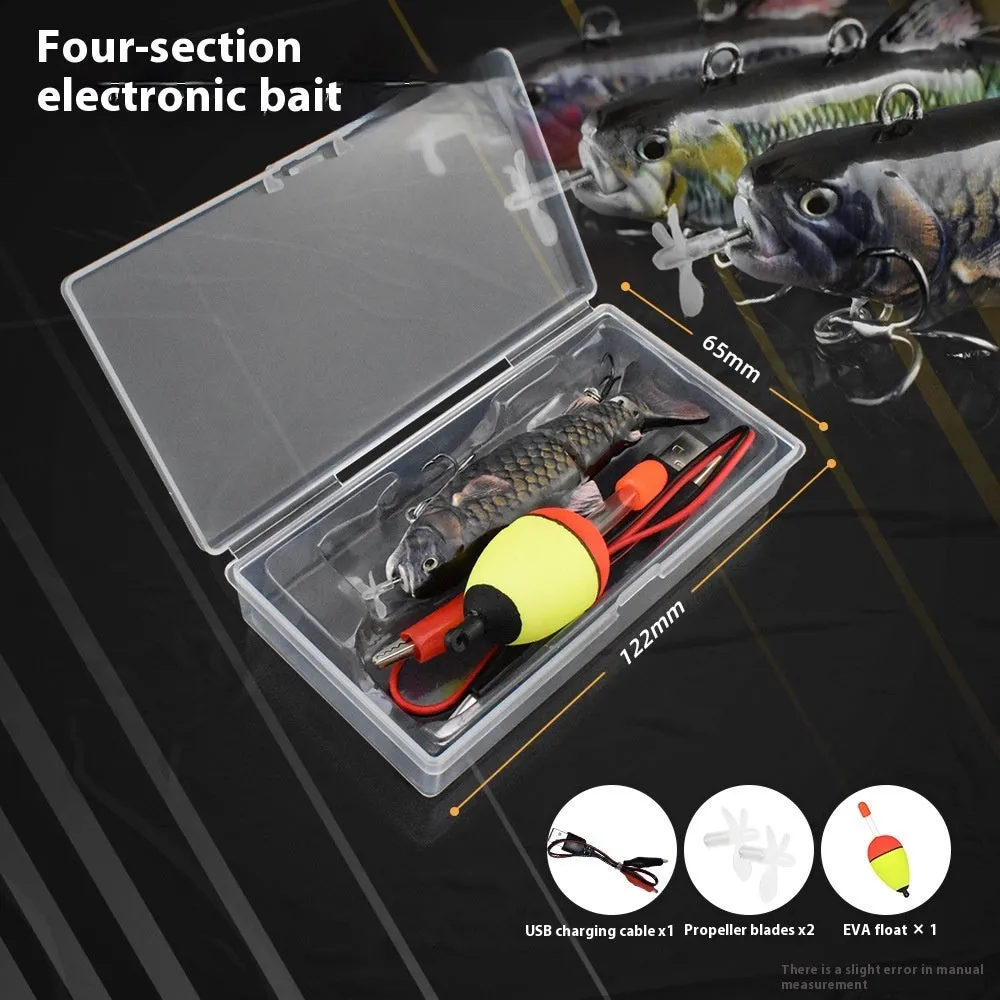 Set of iron link propeller electronic fishing baits in 90mm and 130mm sizes with multiple colour finishes