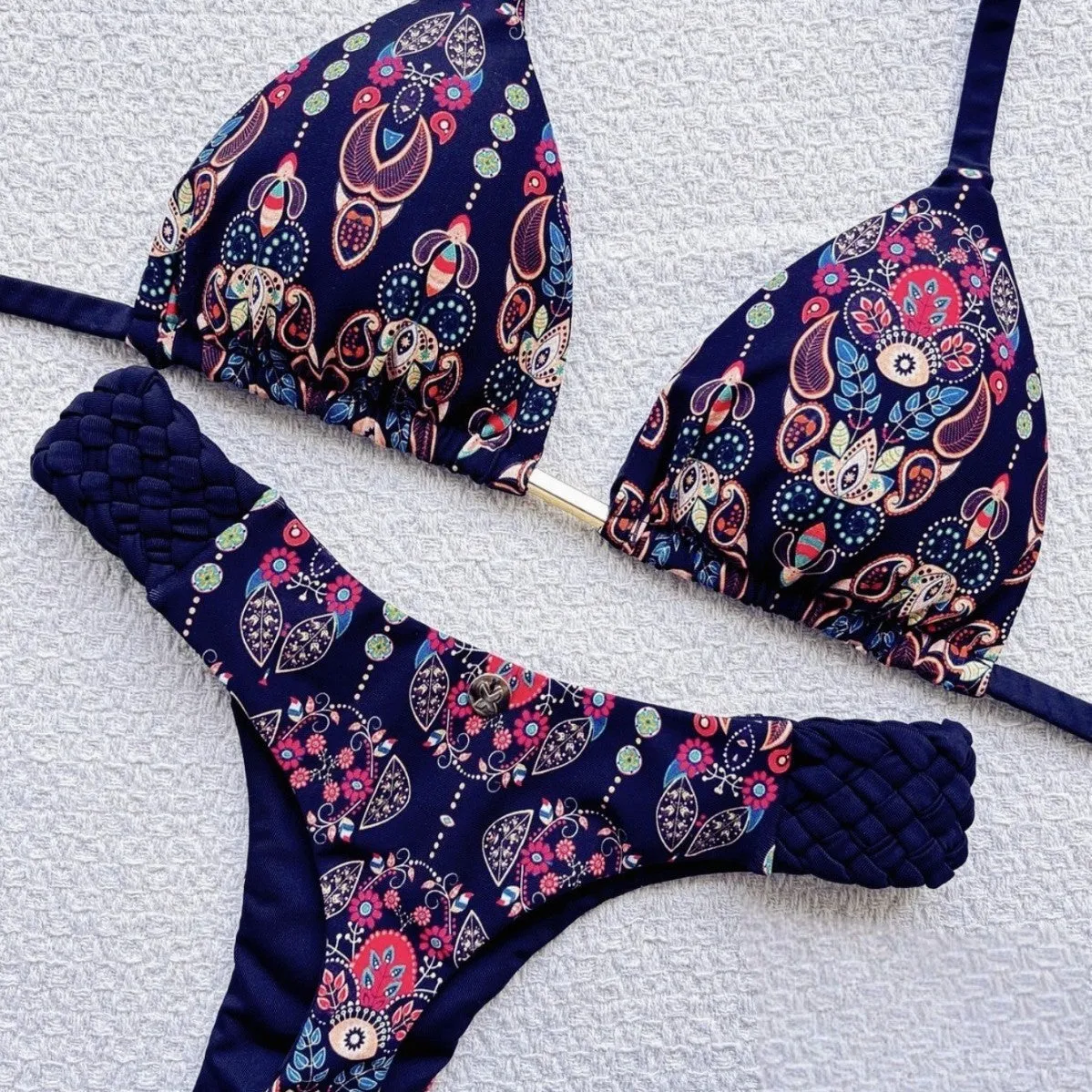 Braid rope print nylon bikini set for women in briefs style, available in multiple colours and sizes
