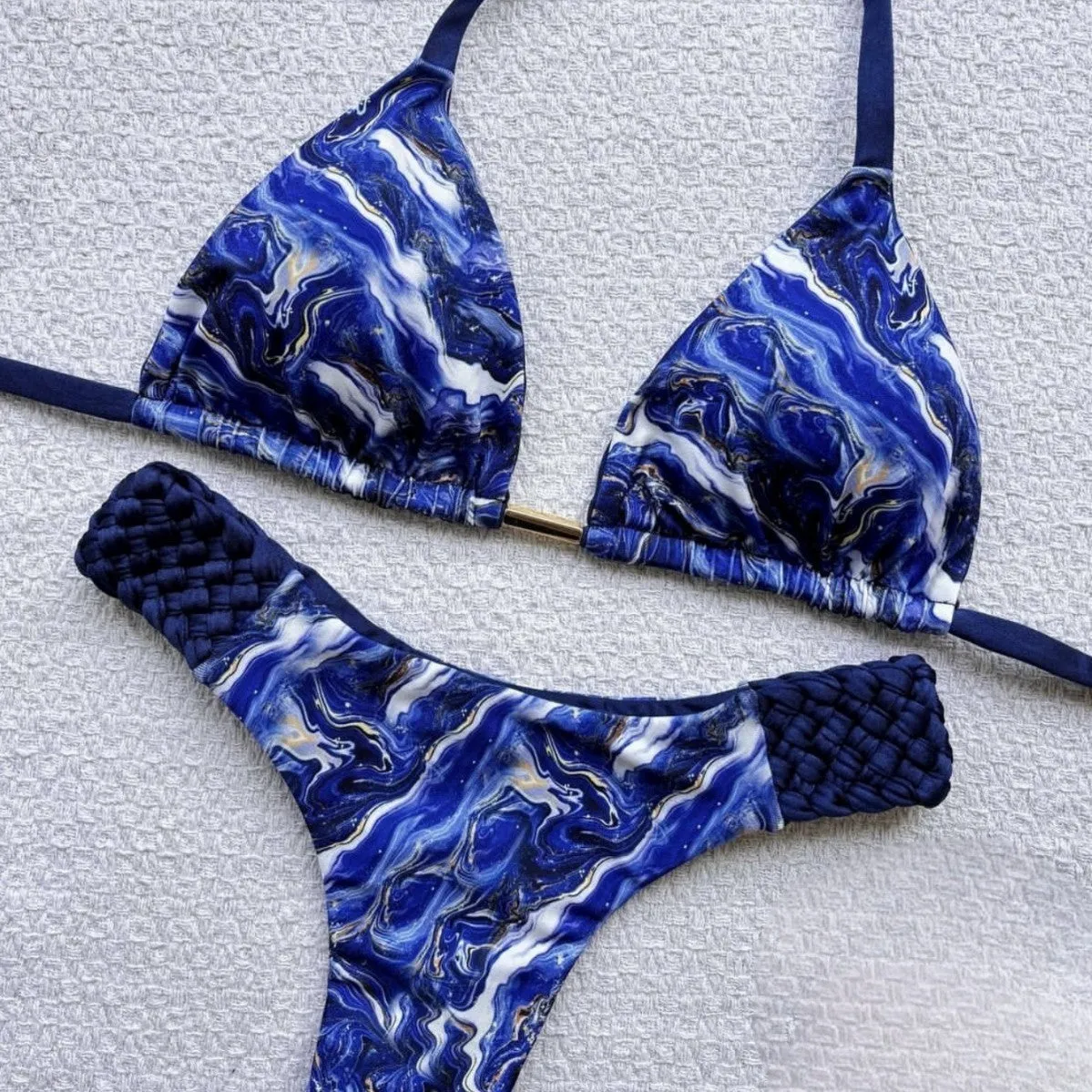 Braid rope print nylon bikini set for women in briefs style, available in multiple colours and sizes
