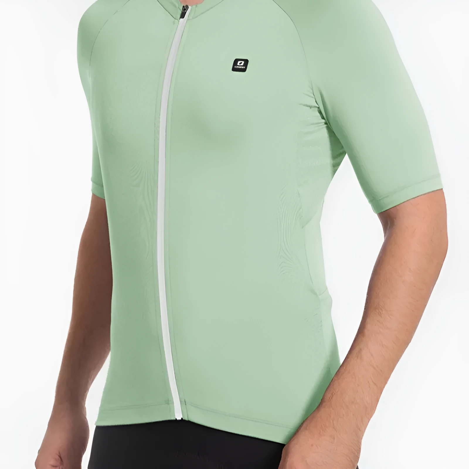 Short-sleeve cycling jersey top in polyester with moisture wicking for mountain and highway bike rides