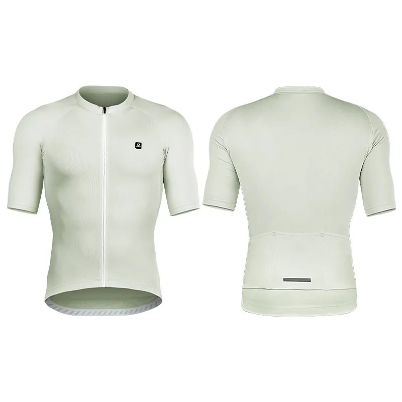 Short-sleeve cycling jersey top in polyester with moisture wicking for mountain and highway bike rides