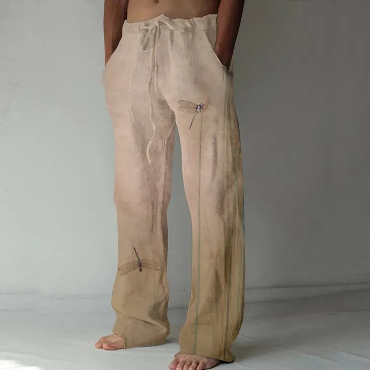 Plus size thin wide leg leisure men's trousers in mid waist straight leg style, polyester fabric, hot stamping craft, 8 colour options, size S to 4XL