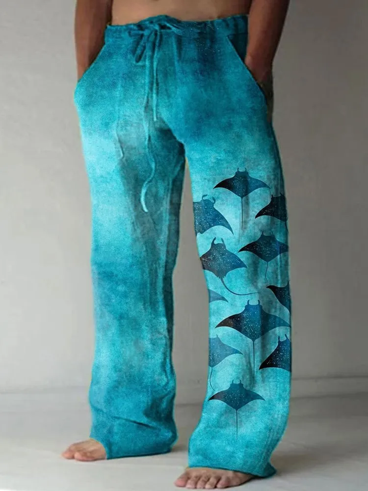 Plus size thin wide leg leisure men's trousers in mid waist straight leg style, polyester fabric, hot stamping craft, 8 colour options, size S to 4XL