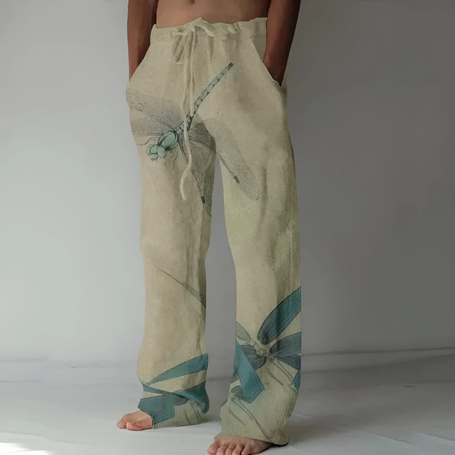 Plus size thin wide leg leisure men's trousers in mid waist straight leg style, polyester fabric, hot stamping craft, 8 colour options, size S to 4XL