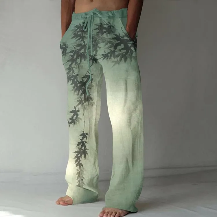 Plus size thin wide leg leisure men's trousers in mid waist straight leg style, polyester fabric, hot stamping craft, 8 colour options, size S to 4XL