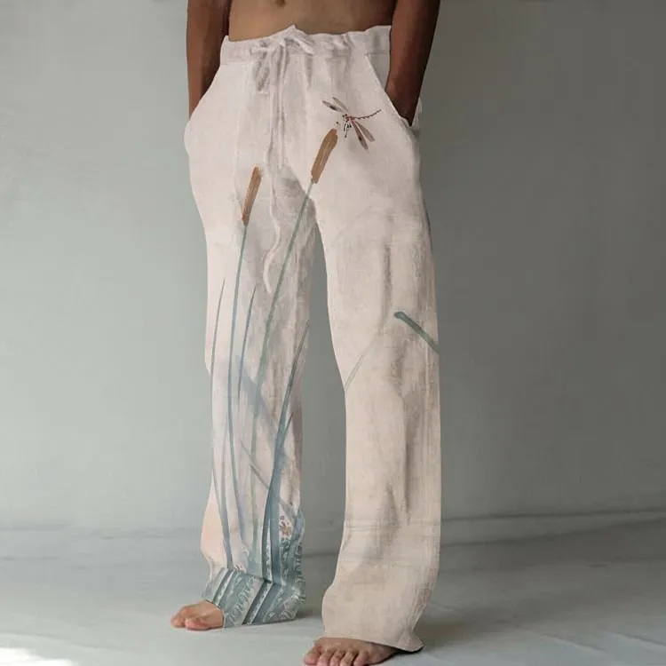 Plus size thin wide leg leisure men's trousers in mid waist straight leg style, polyester fabric, hot stamping craft, 8 colour options, size S to 4XL