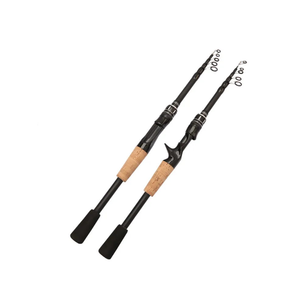 Glass fibre telescopic lure fishing rod with straight handle, collapsed for transport, white EVA grip