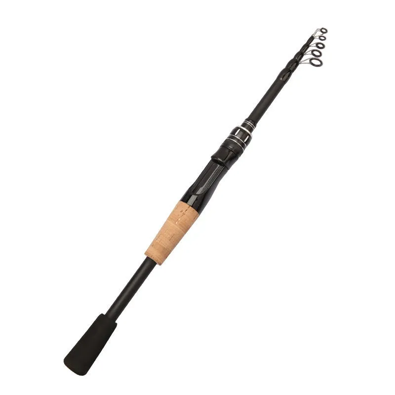 Glass fibre telescopic lure fishing rod with straight handle, collapsed for transport, white EVA grip