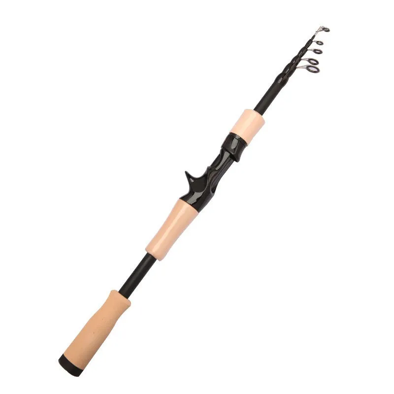 Glass fibre telescopic lure fishing rod with straight handle, collapsed for transport, white EVA grip