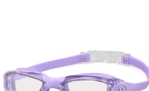 Swimming goggles with polycarbonate lenses and silicone earplugs in black silver plated finish