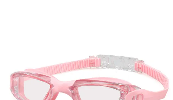 Swimming goggles with polycarbonate lenses and silicone earplugs in black silver plated finish