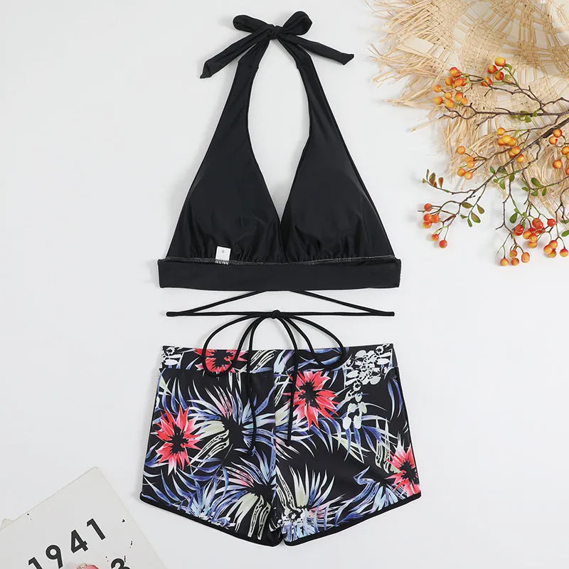 Lady high-waist split bikini in peacock green nylon for swimming, front view with polyester lining