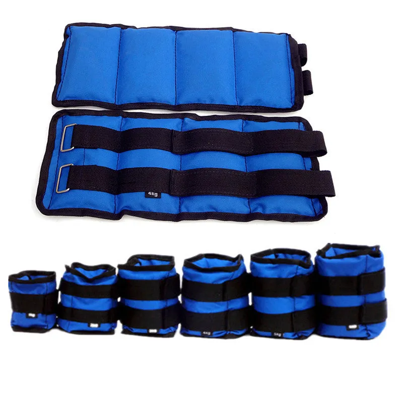 A pair of Oxford cloth legging sandbags for track and field training with weight options from 1kg to 6kg.