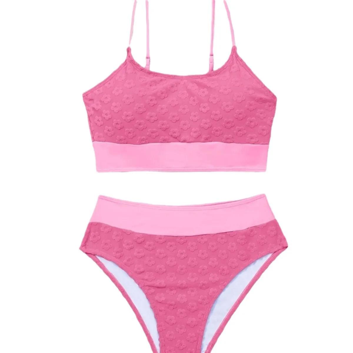 Women's colour matching bikini swimsuit in solid blue high waist backless polyester for swimming sports