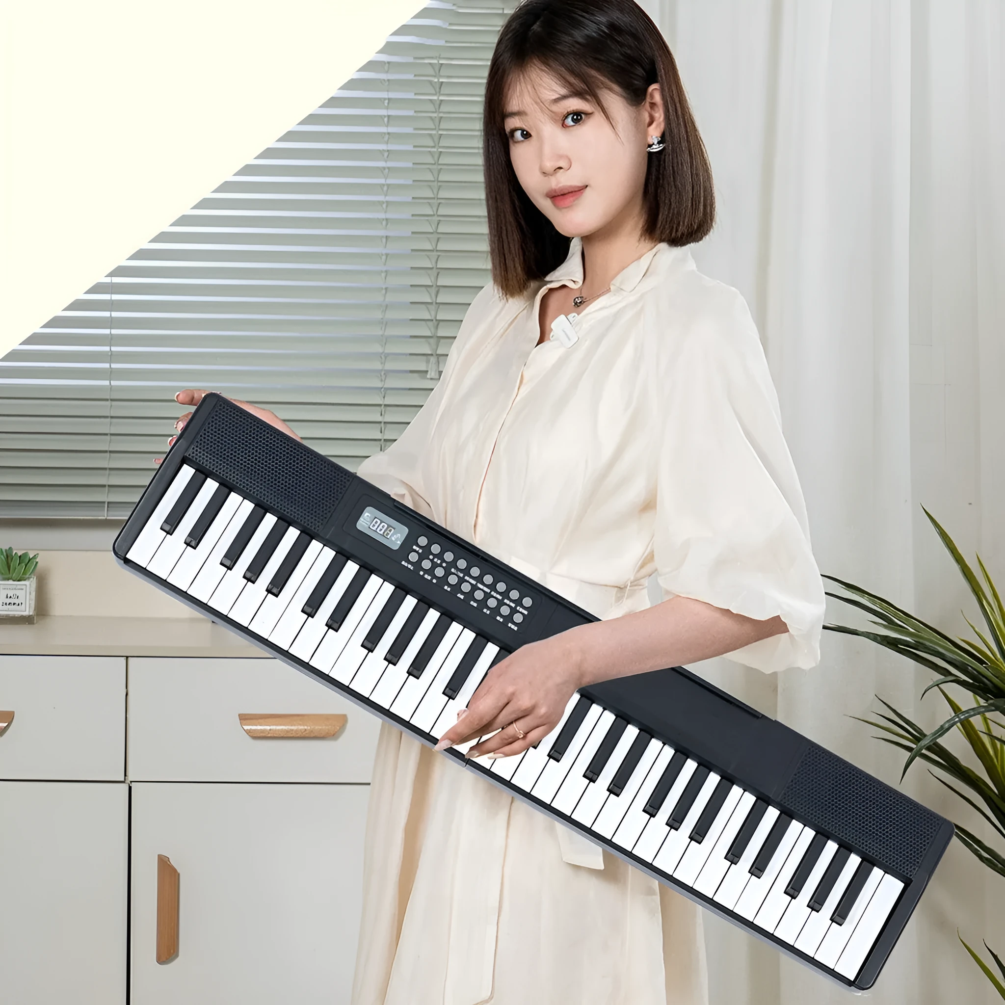 Charging portable smart folding 61 key piano, plastic body, 80.6 cm length, black colour option