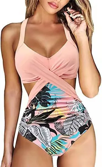 Multicolor split bikini ladies polyester swimwear with chest pad, available in green black rose red coffee and peacock blue colours