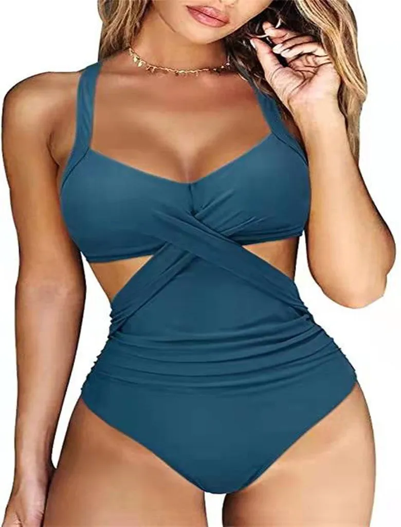 Multicolor split bikini ladies polyester swimwear with chest pad, available in green black rose red coffee and peacock blue colours