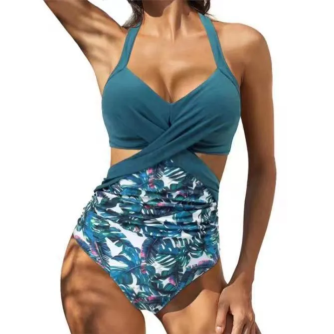 Multicolor split bikini ladies polyester swimwear with chest pad, available in green black rose red coffee and peacock blue colours