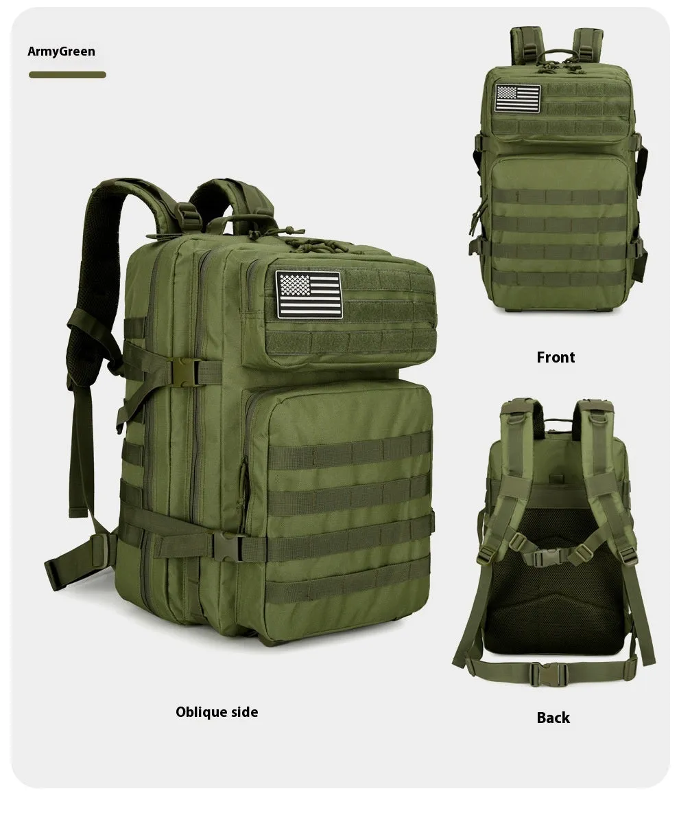 56-75L large outdoor travel waterproof backpack in oxford cloth with camouflage pattern and sewing line detail