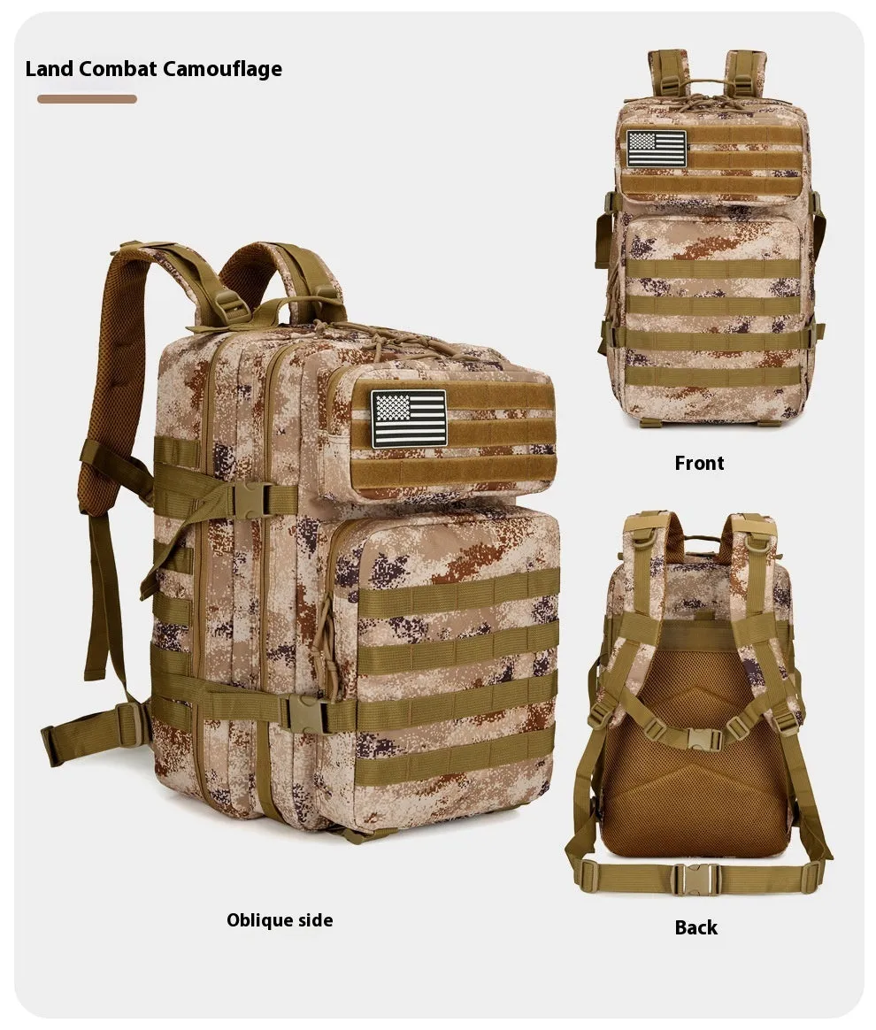 56-75L large outdoor travel waterproof backpack in oxford cloth with camouflage pattern and sewing line detail