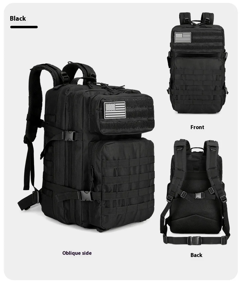 56-75L large outdoor travel waterproof backpack in oxford cloth with camouflage pattern and sewing line detail