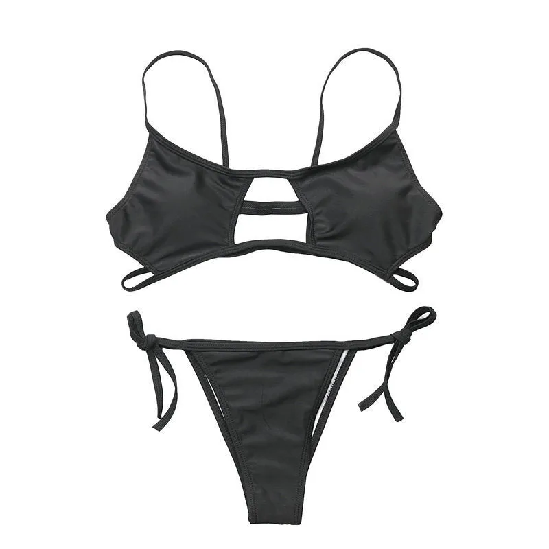 Bikini ladies sexy swimsuit two-piece polyester spandex black red available in sizes S M L