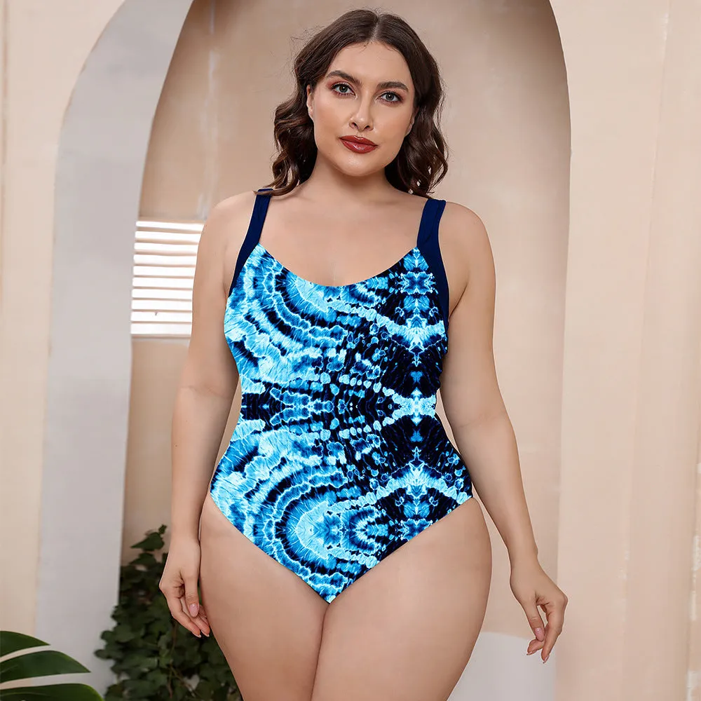 Conservative vest-style one-piece floral print swimsuit with spaghetti straps on a mannequin.