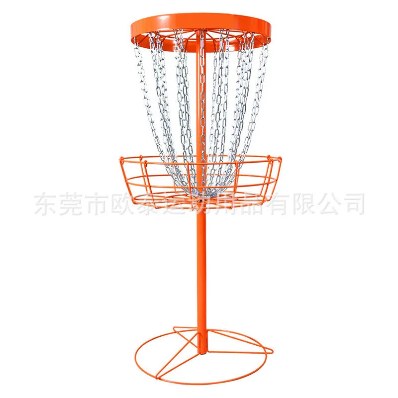 Golf chain rack blocking net with iron frame and 24 chains on grass outdoors