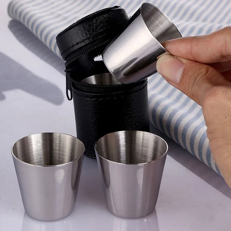 30 ml stainless steel wine glasses in PU leather cup cover with cup holder for outdoor travel