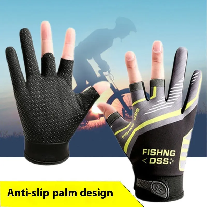 Unisex cycling lure fishing gloves in Smart Black Red with sun protection and windproof knitted fabric