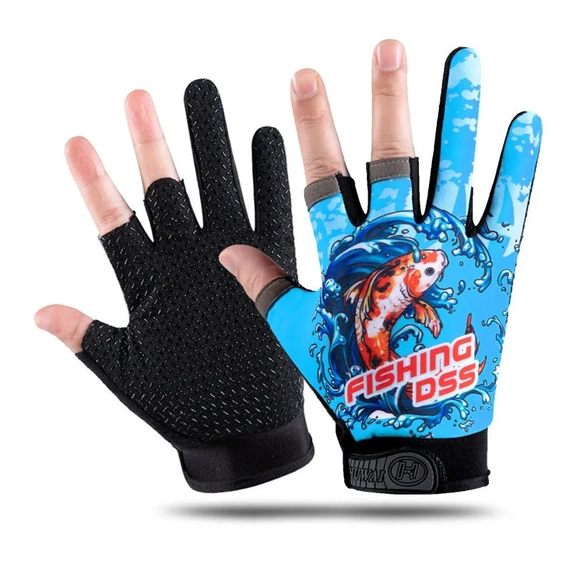 Unisex cycling lure fishing gloves in Smart Black Red with sun protection and windproof knitted fabric