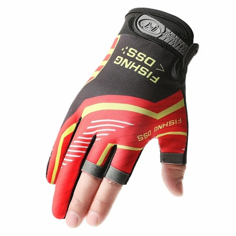 Unisex cycling lure fishing gloves in Smart Black Red with sun protection and windproof knitted fabric