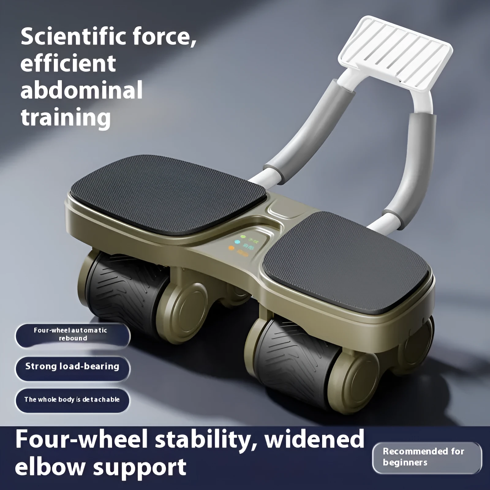 Multi-function four-wheel automatic rebound abdominal wheel in black for core fitness training