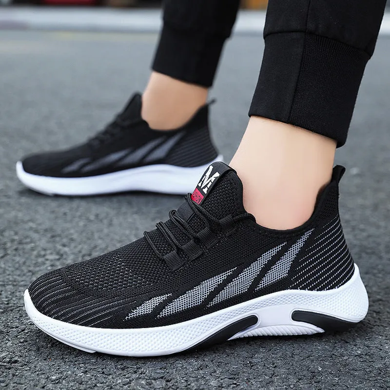 Men's casual running sneakers in black, mesh and PVC, solid colour, side view