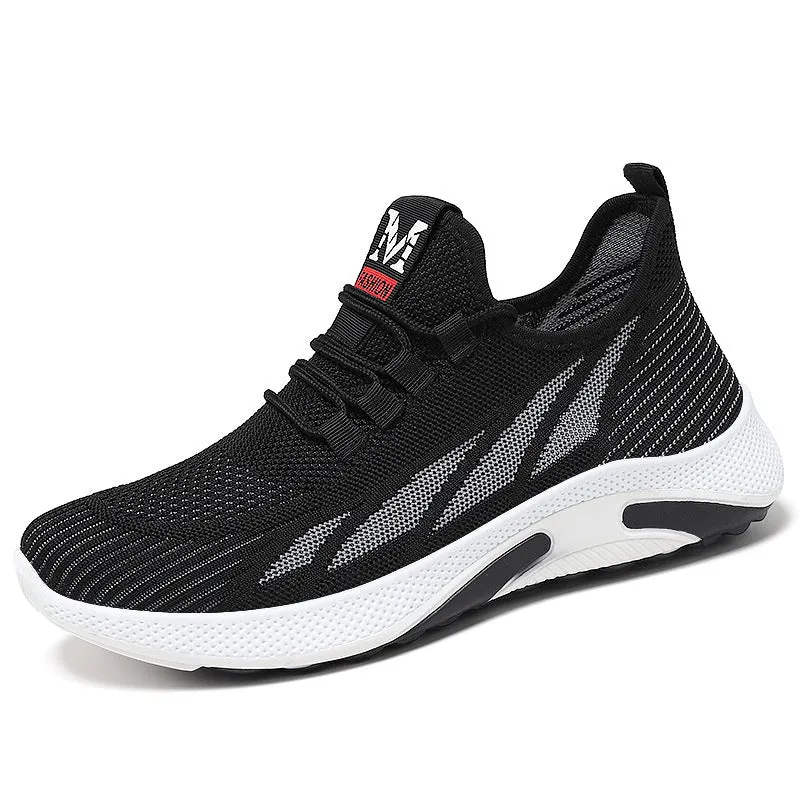 Men's casual running sneakers in black, mesh and PVC, solid colour, side view